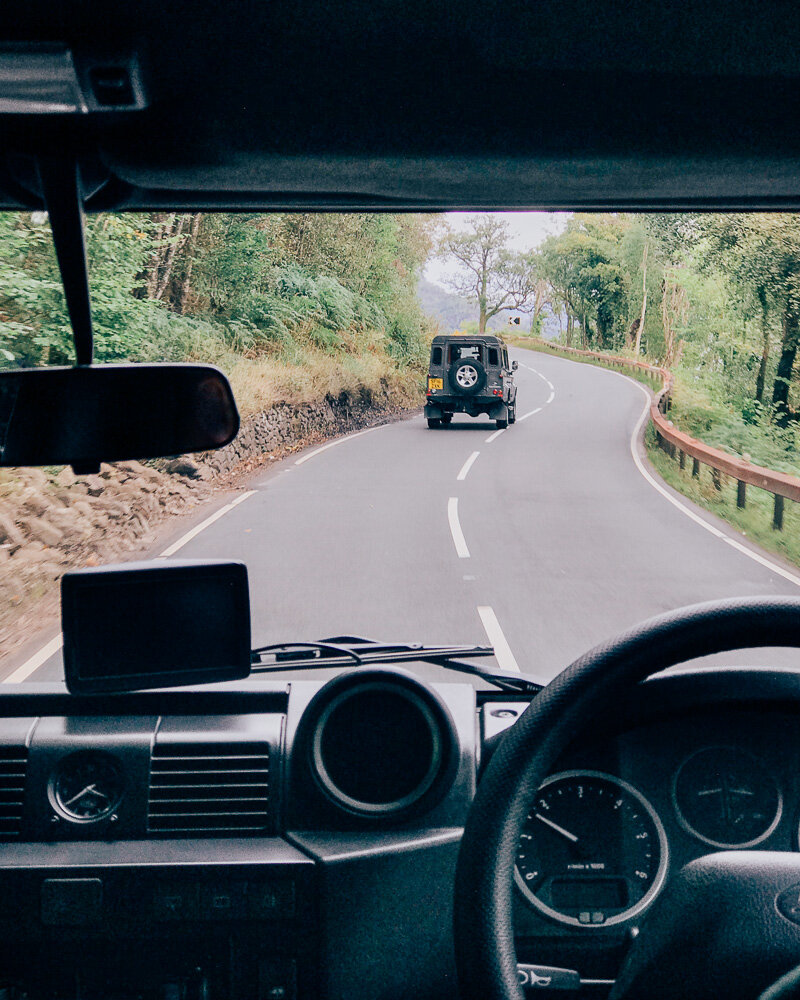 Driving Highland roads in a Land Rover