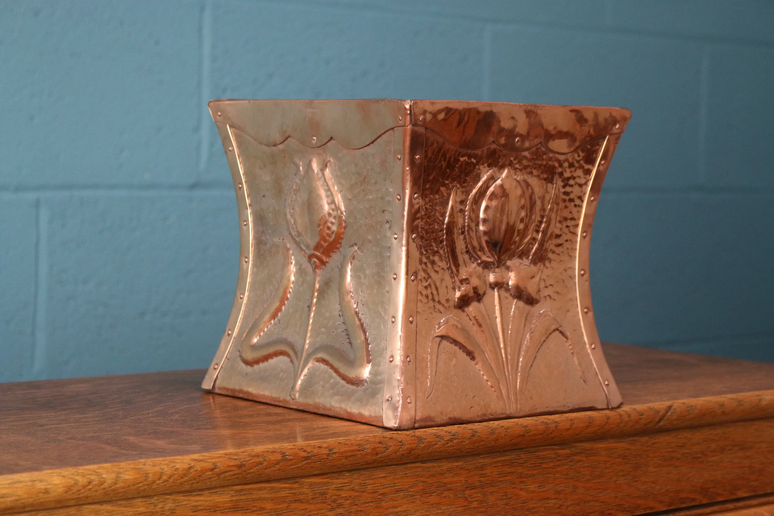 Arts and crafts copper botanical planter
