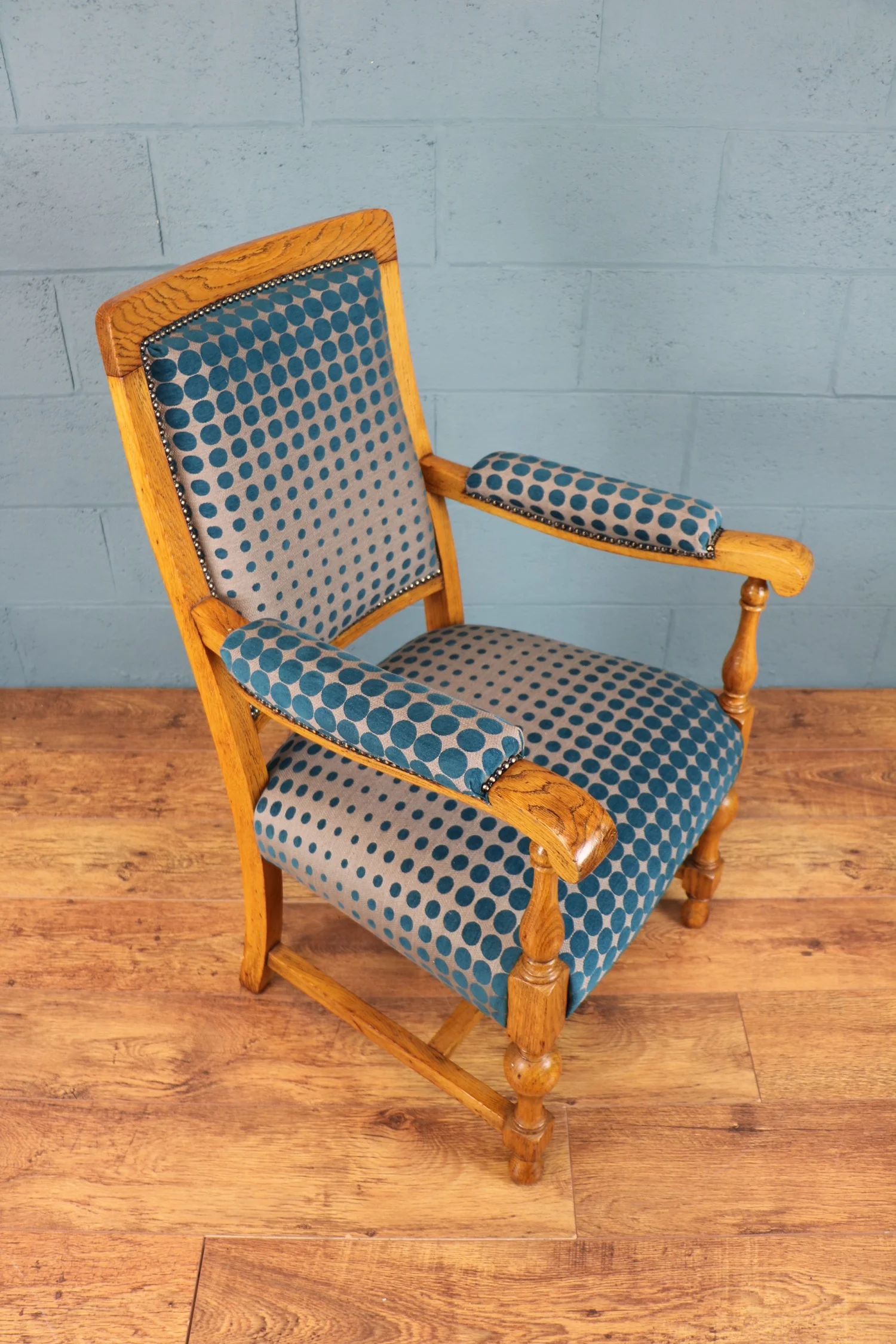 Oak armchair, Kirby Design fabric
