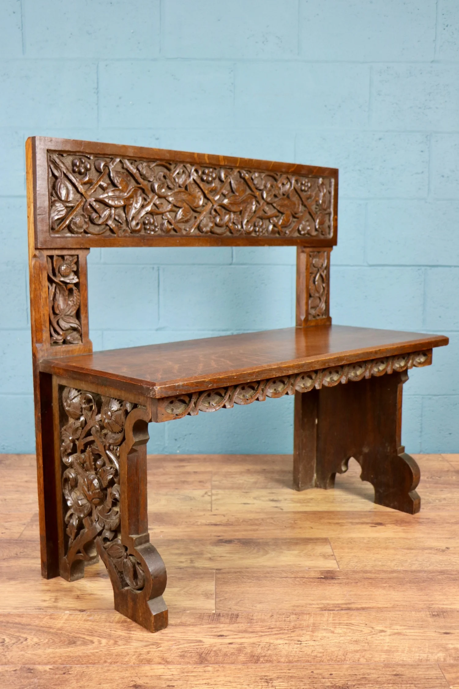 Carved Oak Bench, settle, hall seat
