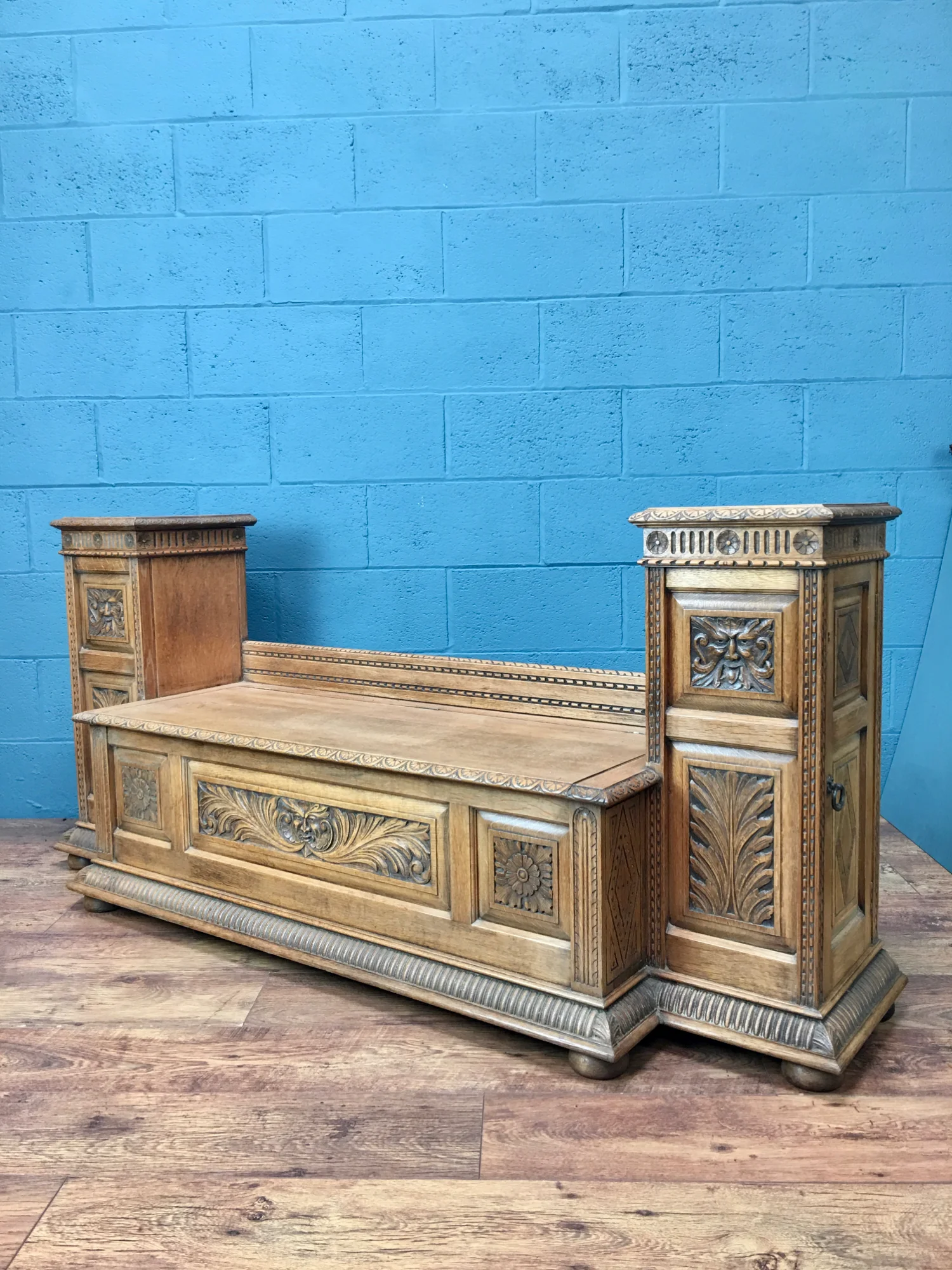 Carved Oak Hall Seat, c1880s
