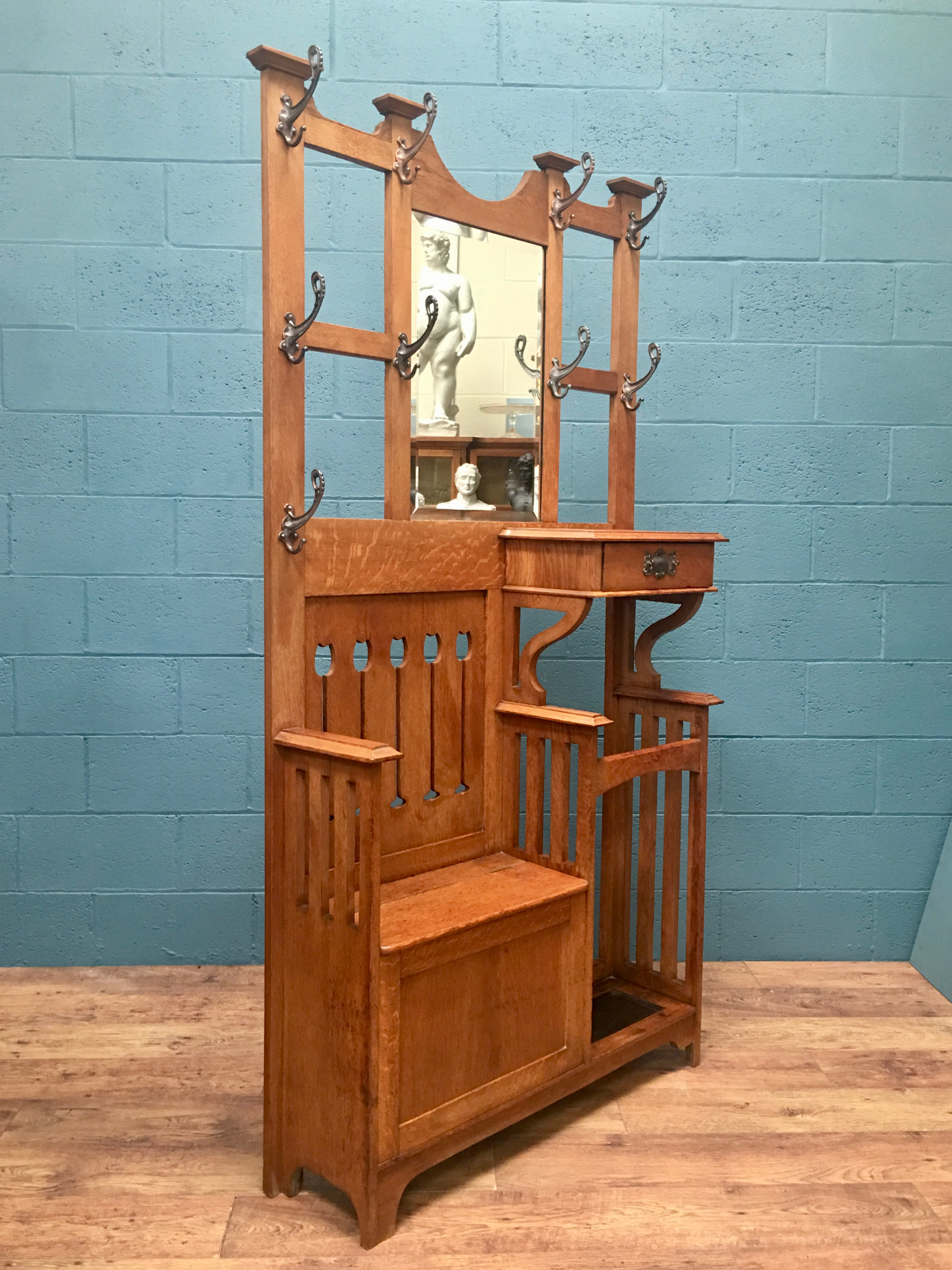 Arts and Crafts Oak Hall Stand