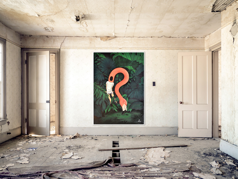 Tangata Manu 70 X 100 cm - peinture et encre sur papier plume Par Valérie Chauffour - La Robotte