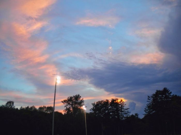 Cotton candy colored skies following a week night softball game
