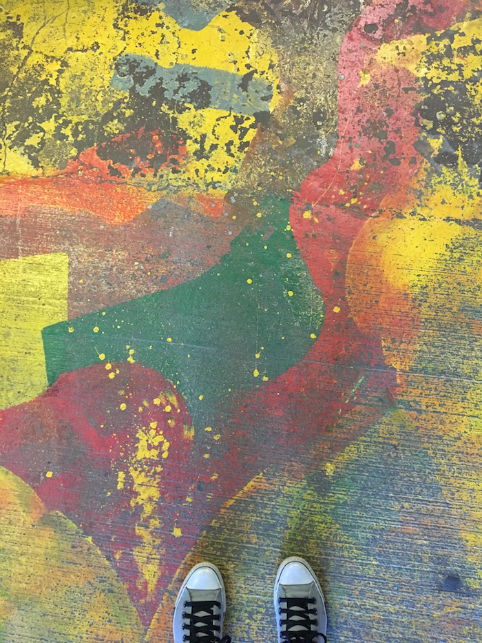 The fun, colorful flooring at Artist & Craftsman