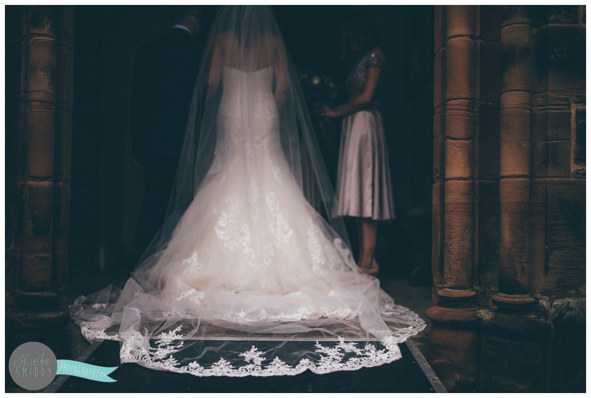 Closeup of the bride's stunning Maggie Sottero lace veil.