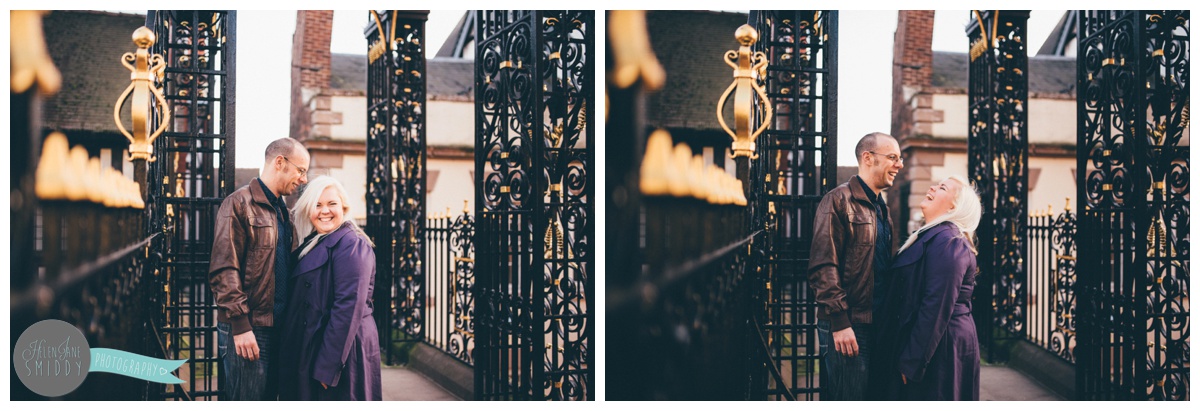 Couple have their Cheshire engagement shoot in Chester City Centre.