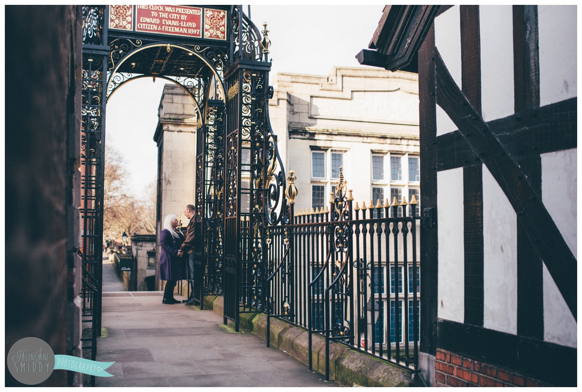 Engagement photo shoot underneath the Eastgate Clock in the centre of Chester.