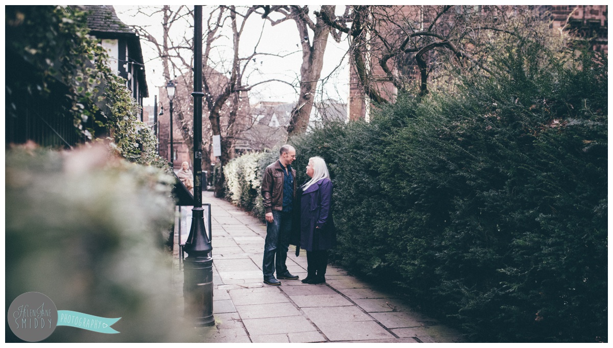 Between the greenery in a little alleyway in Chester city centre.