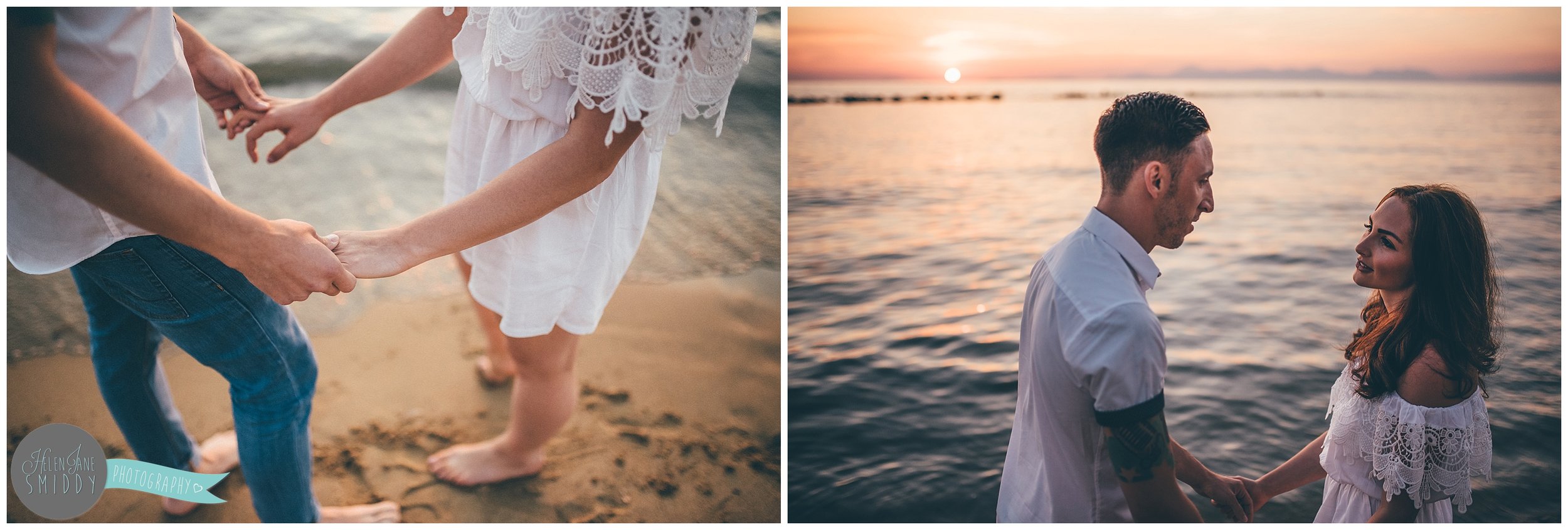 Sabrina and Dom watch the sunset on the beach in Santa Maria di Castellabate for their pre-wedding photoshoot.