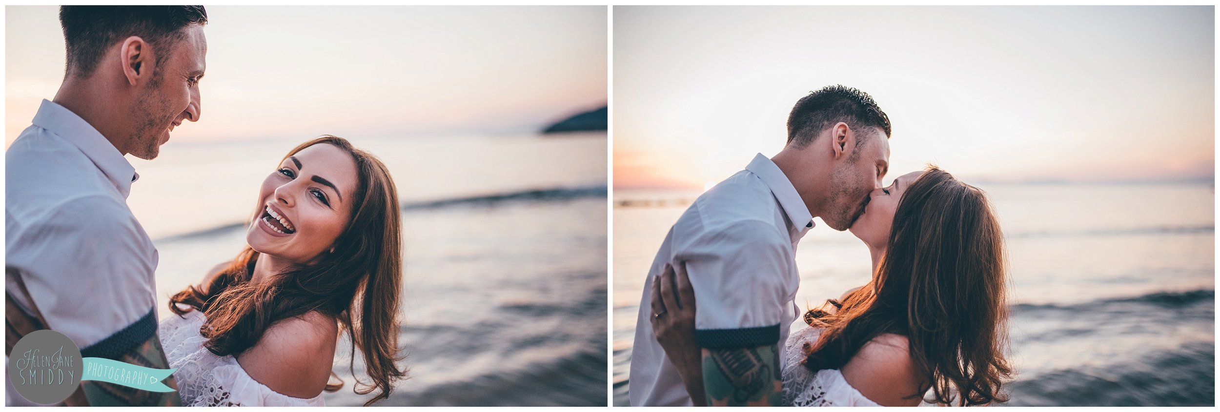 Sabrina and Dom watch the sunset on the beach in Santa Maria di Castellabate for their pre-wedding photoshoot.