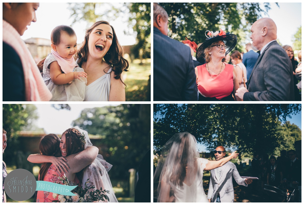 Norfolk wedding guests greet the bride and groom after their beautiful ceremony.