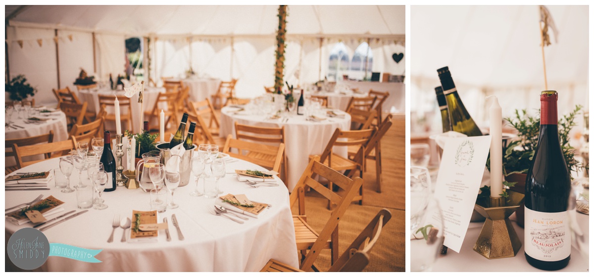 Beautiful wedding table details in a marquee in Norfolk.