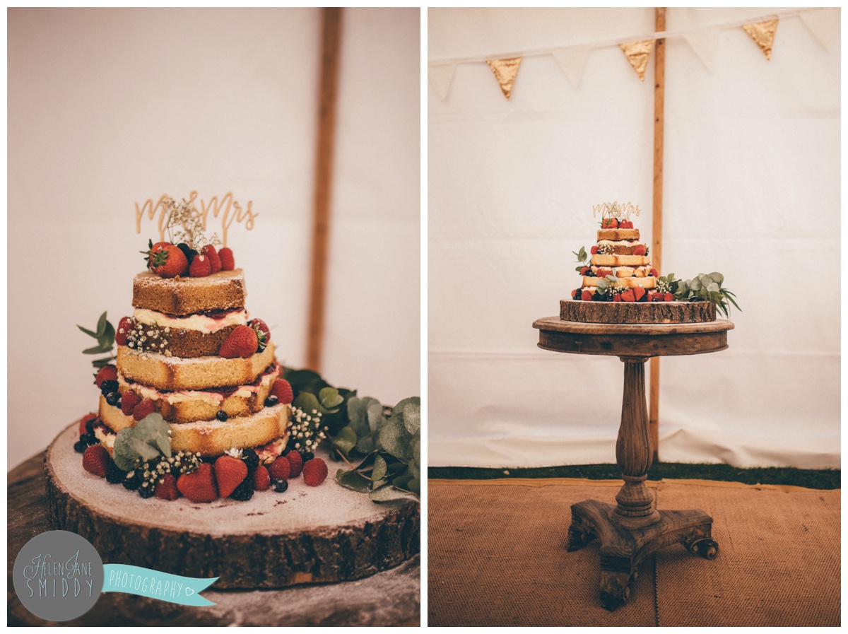 Stunning homemade naked cake at Barn Drift in Norfolk.