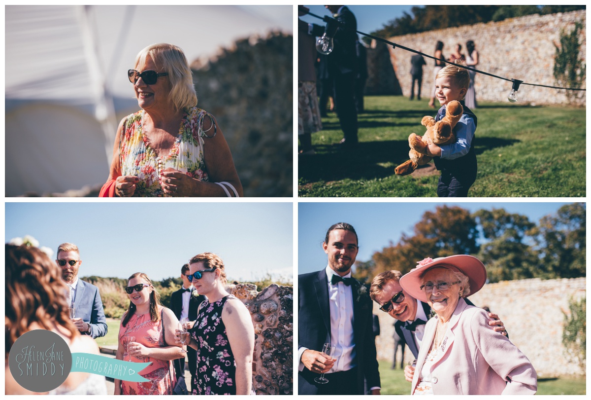 Guests enjoying the sun at a beautiful September wedding at Barn Drift in Norfolk.