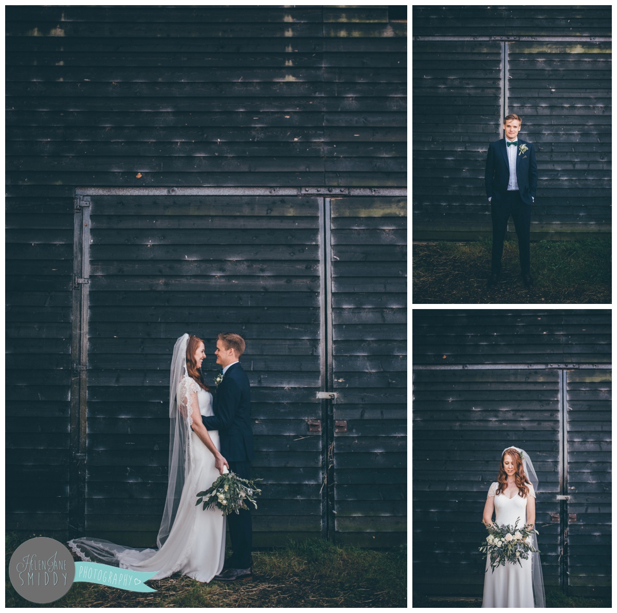 Bride and Groom pose at their beautiful September wedding at Barn Drift in Norfolk.