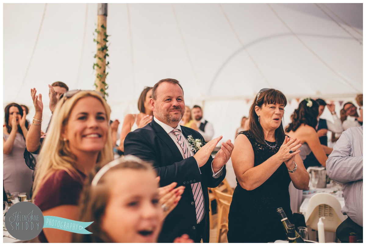 Weddings speeches shot by Cheshire wedding photographer at Barn Drift in Norfolk.