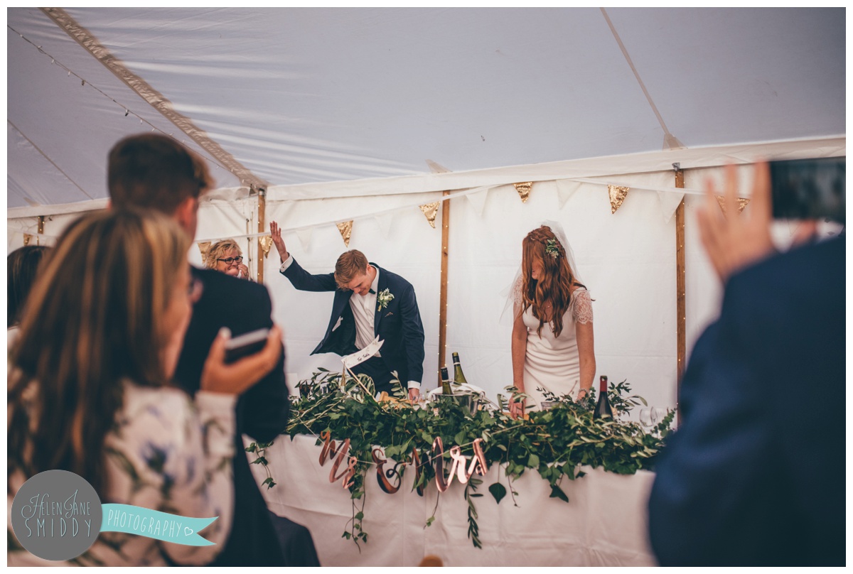 Weddings speeches shot by Cheshire wedding photographer at Barn Drift in Norfolk.