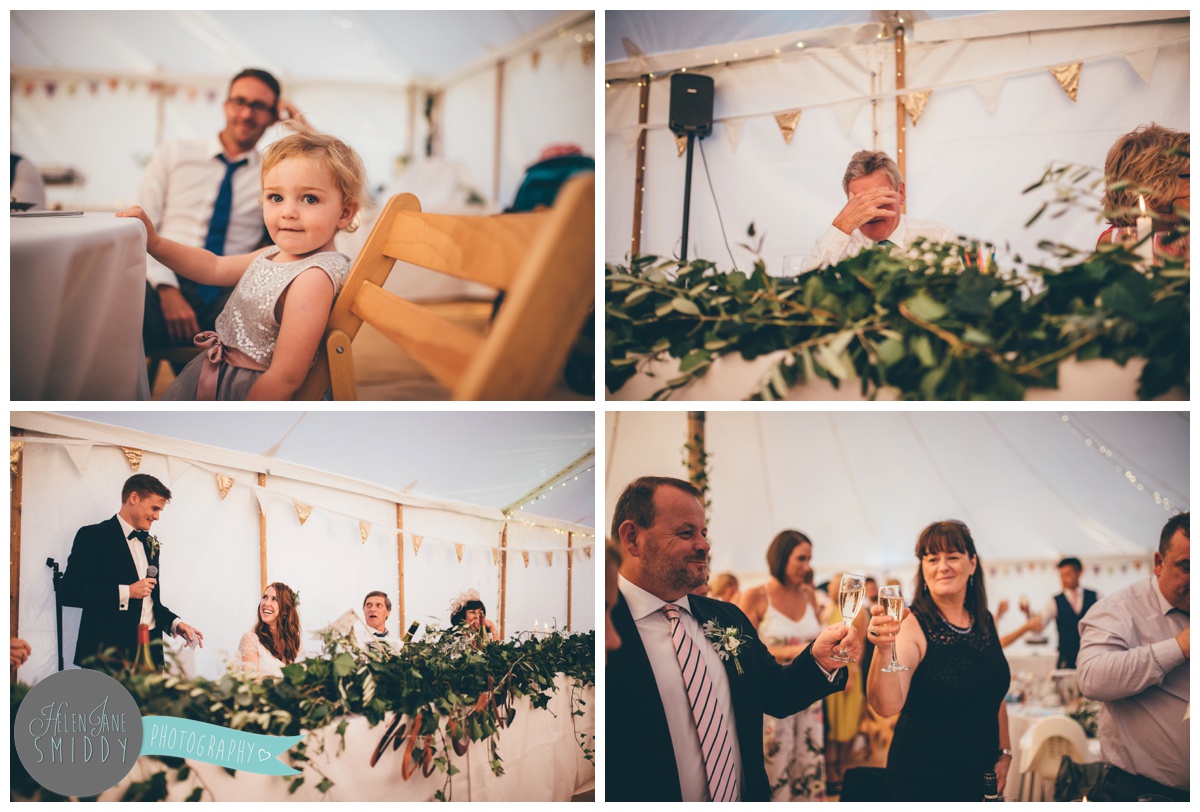 Weddings speeches shot by Cheshire wedding photographer at Barn Drift in Norfolk.