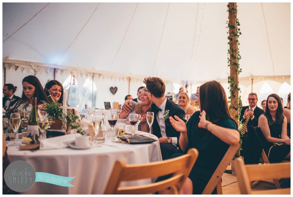Weddings speeches shot by Cheshire wedding photographer at Barn Drift in Norfolk.