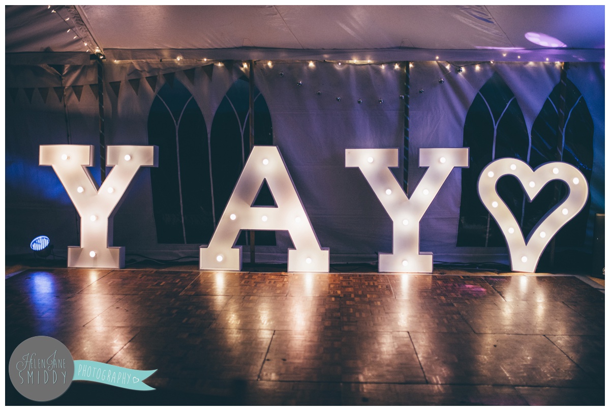 YAY dancefloor lights at Barn Drift wedding in Norfolk.