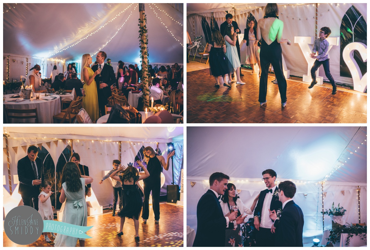 Wedding guests dancing at Barn Drift in Norfolk.