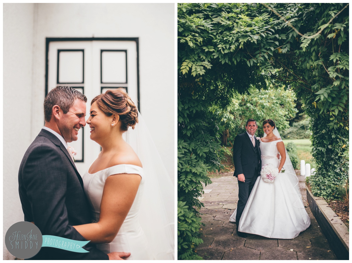 The couple get their wedding photographs taken at Statham Lodge in Cheshire