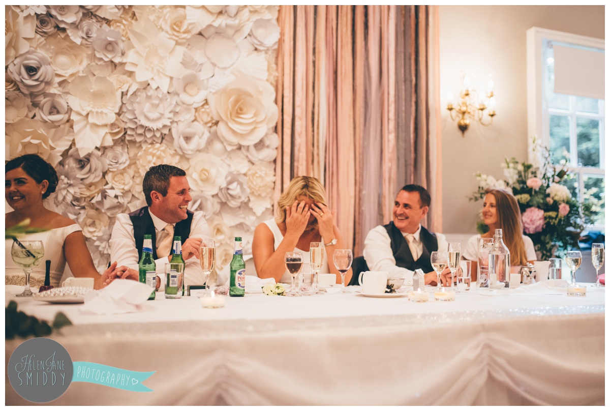 wedding speeches at Statham Lodge in Cheshire.