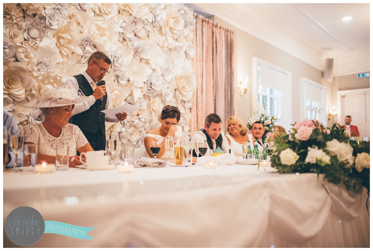 wedding speeches at Statham Lodge in Cheshire.