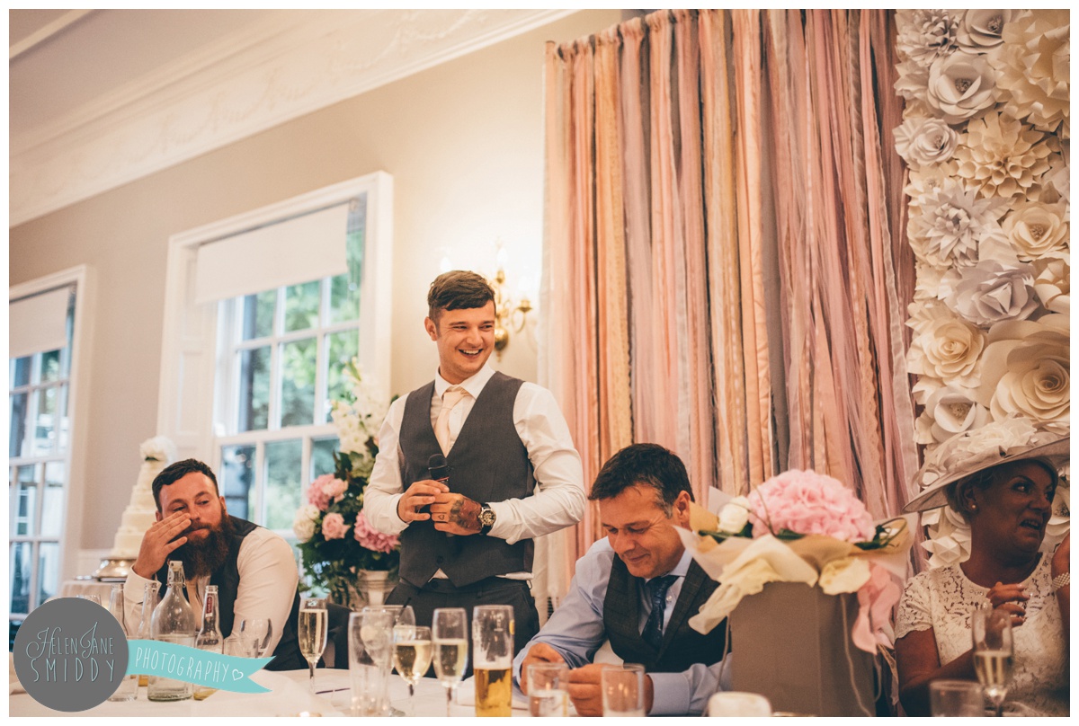 wedding speeches at Statham Lodge in Cheshire.
