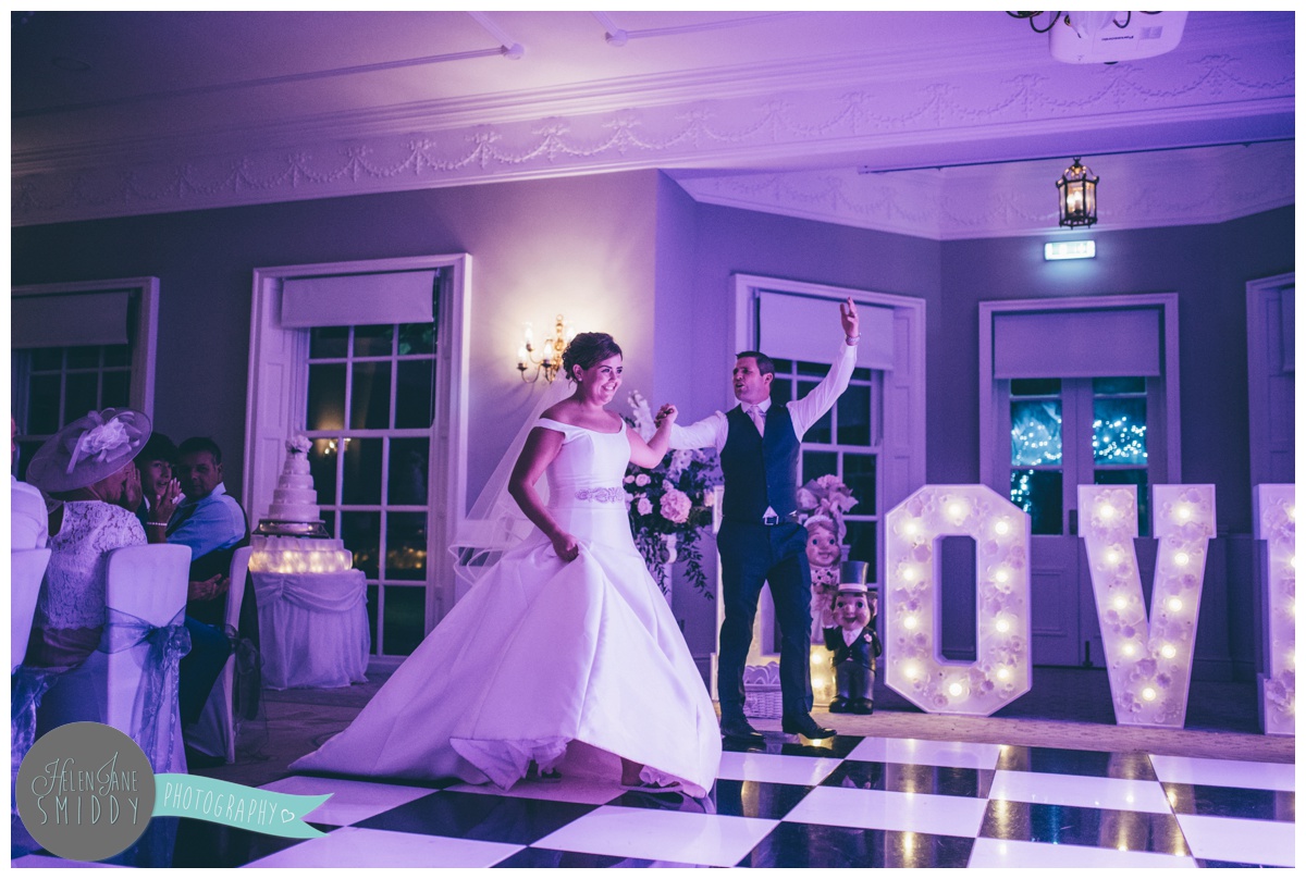The Bride and Groom take to the dancefloor for their first dance at Statham Lodge in Cheshire.