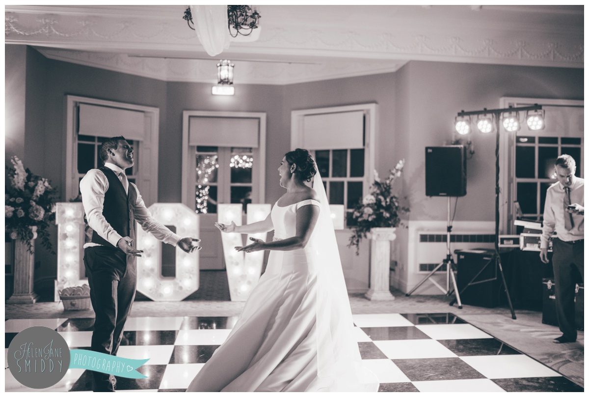 The Bride and Groom take to the dancefloor for their first dance at Statham Lodge in Cheshire.