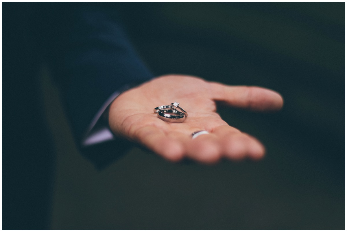A close up and detailed shot of the beautiful wedding rings before the wedding ceremony.