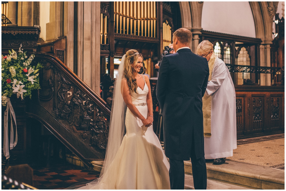 The bride and groom say their I Do's at St Mark's Church in Worsley.