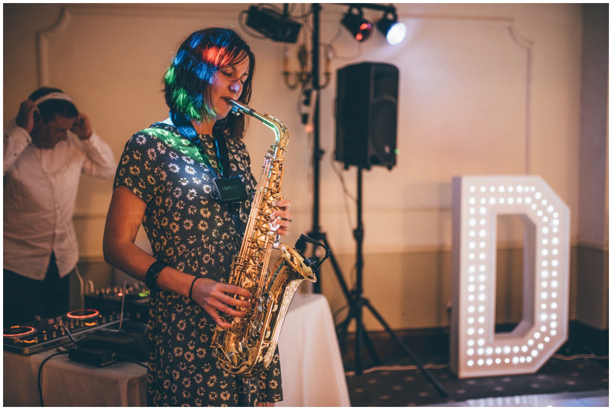 The newlyweds at Willington Hall chose to have a saxaphone player at their evening reception.