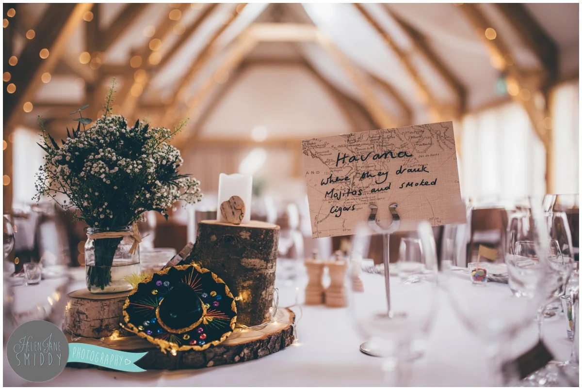 table centrepieces at a Mexican themed wedding at Bassmead Manor Barns.