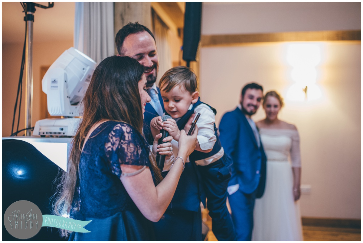 Sister of the groom tries to do he speech but the cute pageboy keeps interrupting.