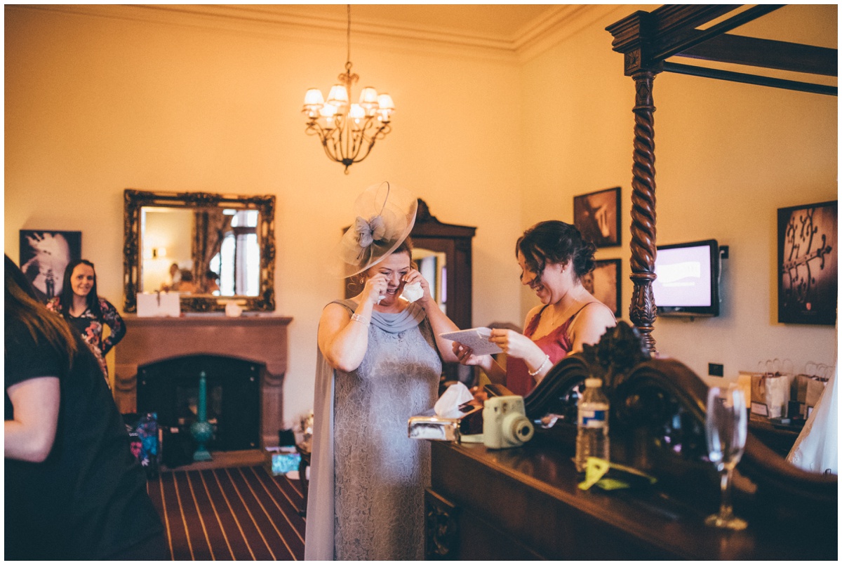 Emotional reading on the wedding morning at Peckforton Castle.