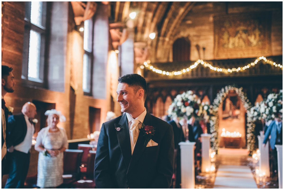 The groom wait nervously in the Great Hall.