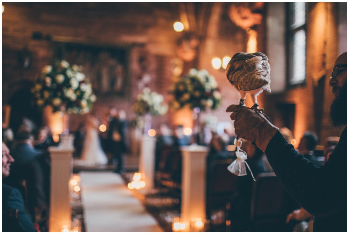 The owl delivered the rings for the bride and groom.