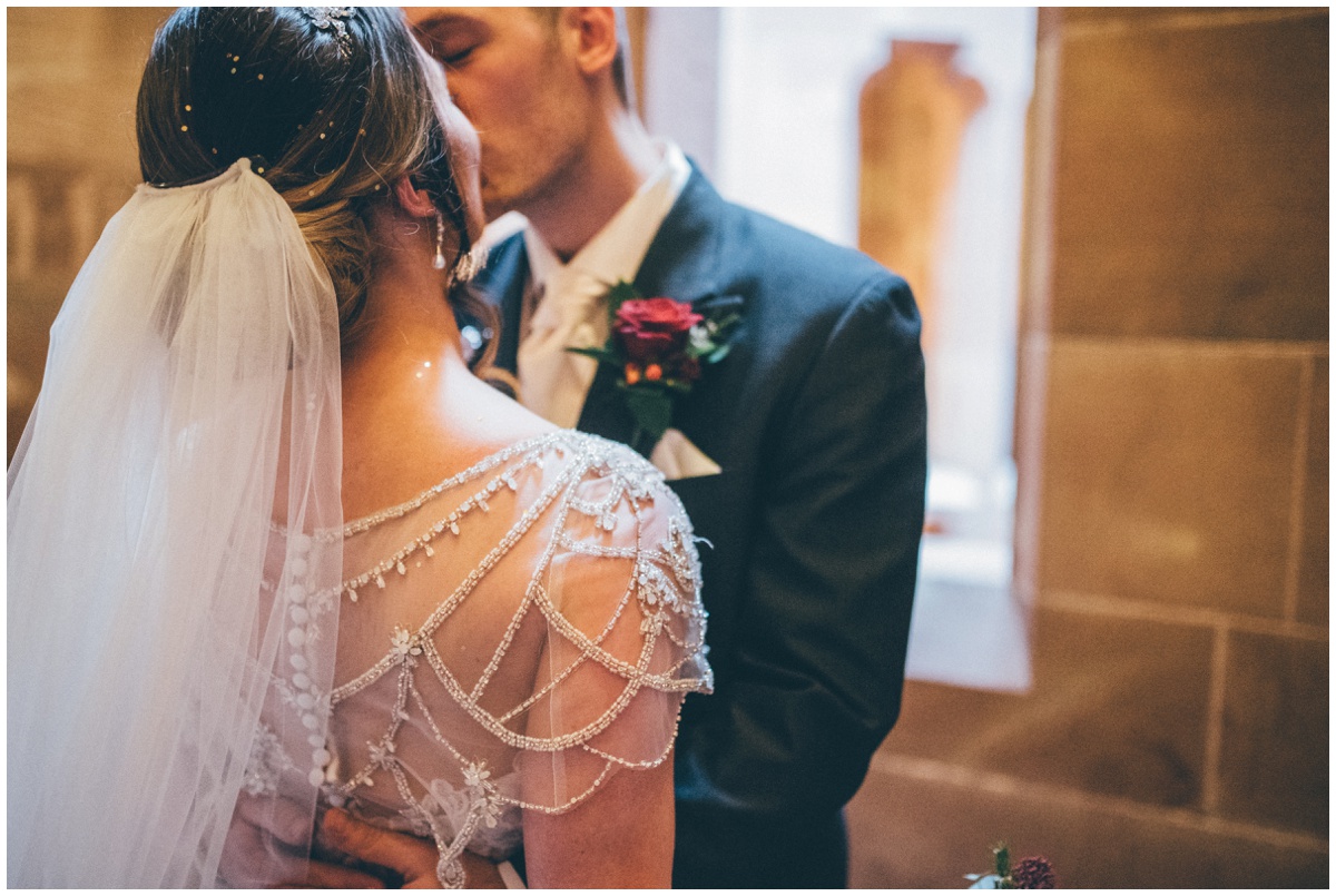 Detail of the bride's beautiful beaded gown.