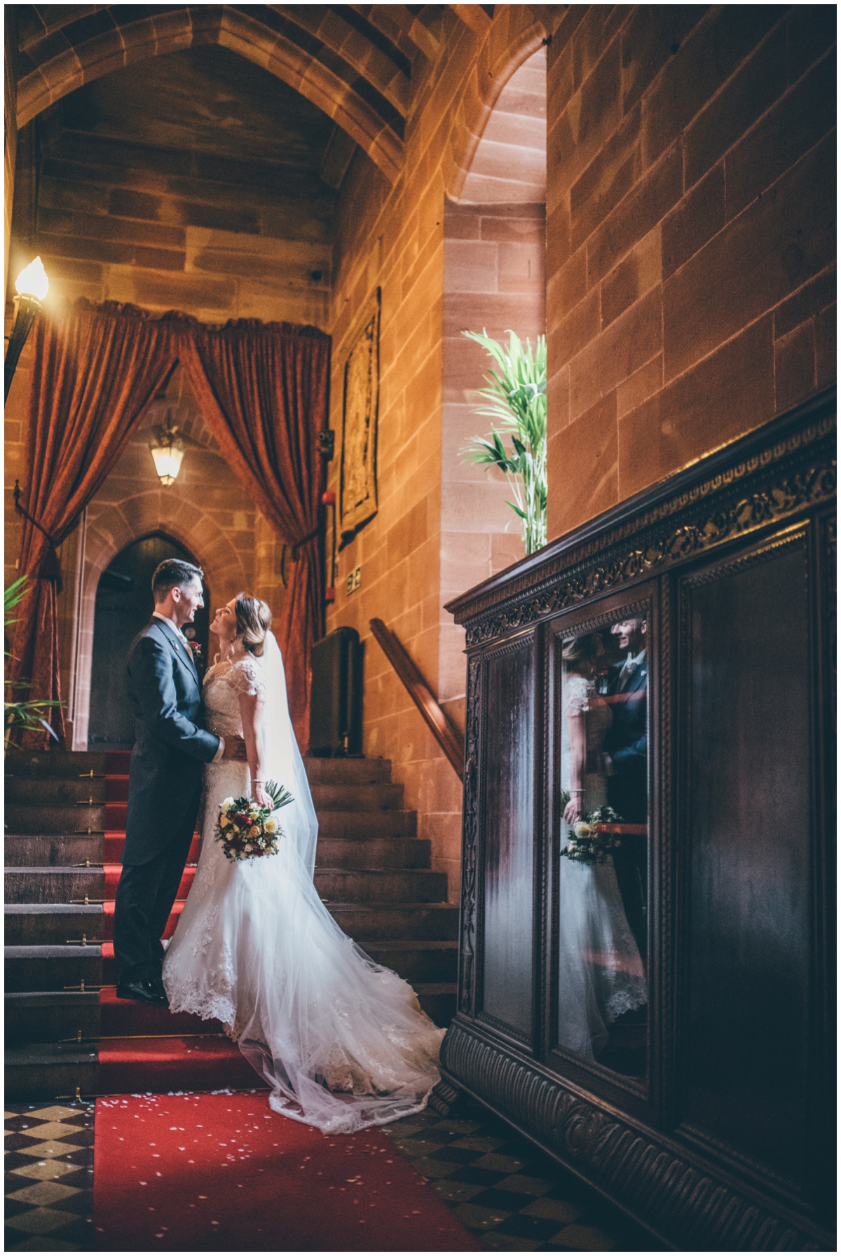 Peckforton Castle makes a beautiful backdrop for wedding photographs.