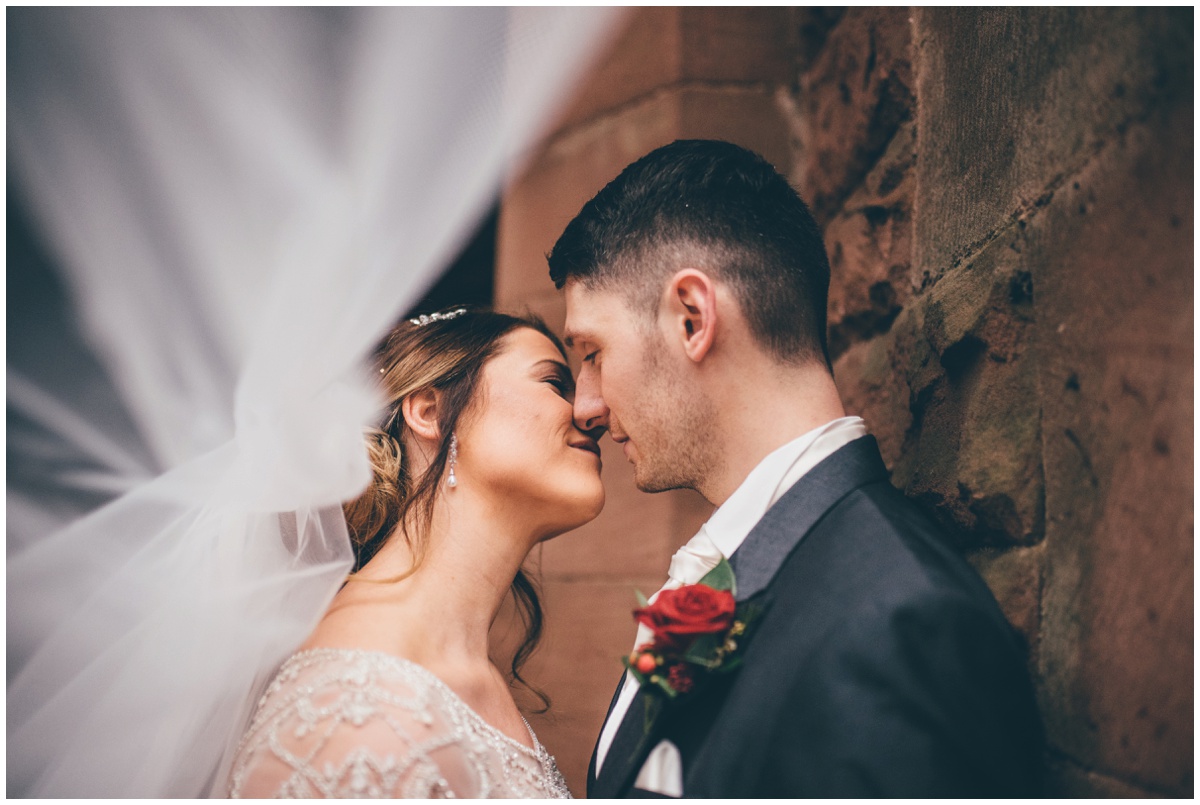 The bride's beautiful veil at Peckforton Castle.