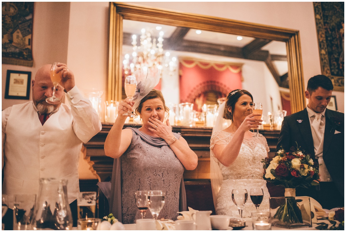 Wedding speeches at Peckforton Castle.
