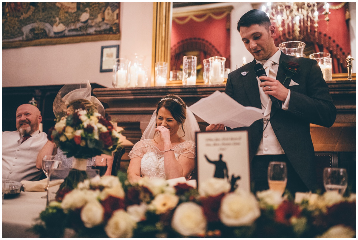 Wedding speeches at Peckforton Castle.