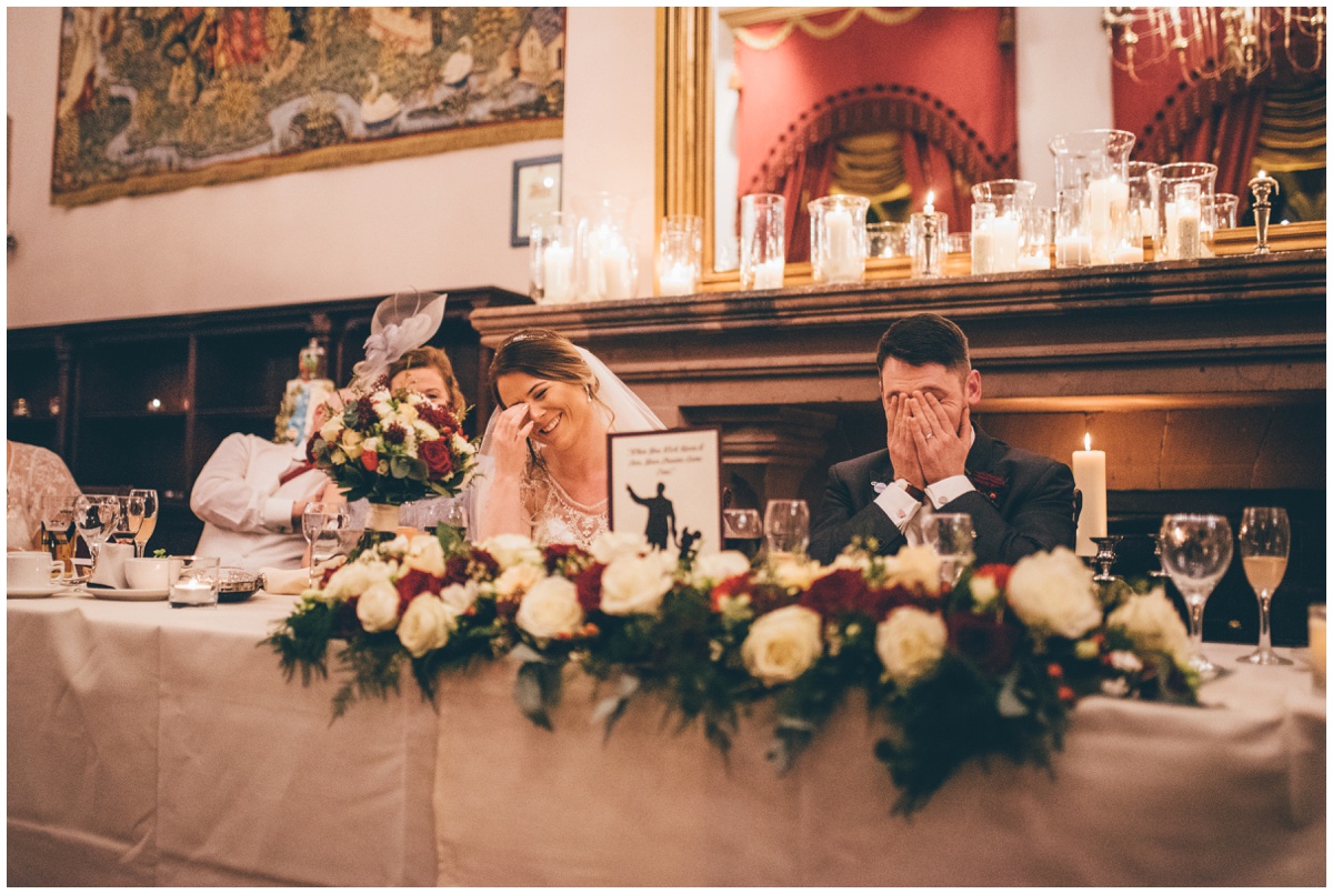 Wedding speeches at Peckforton Castle.