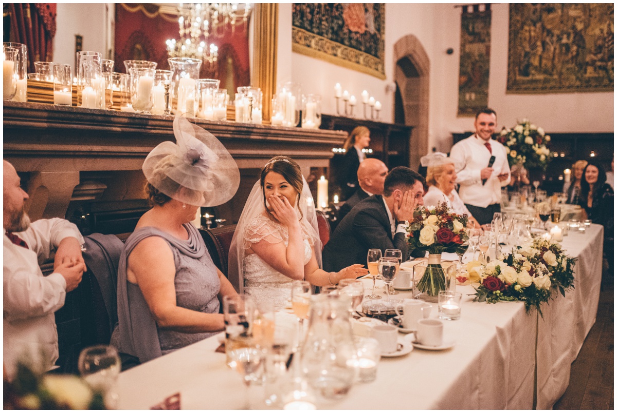 Wedding speeches at Peckforton Castle.