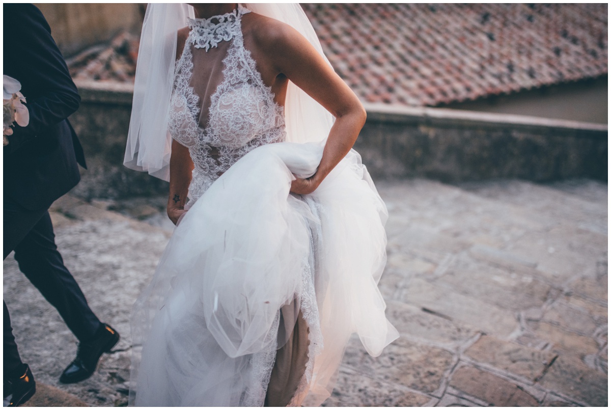 The new husband and wife enjoy time together after their wedding ceremony in Italy.