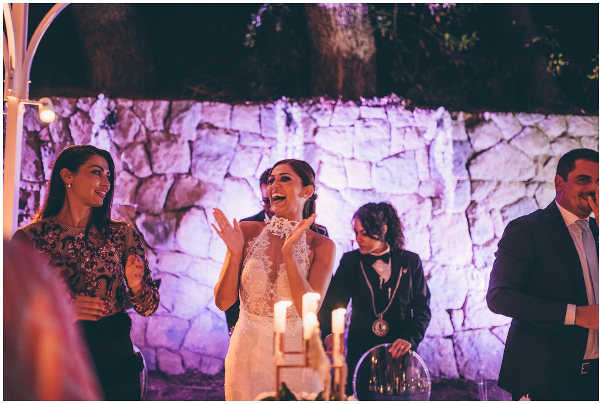 Bride enjoys her Italian wedding meal.