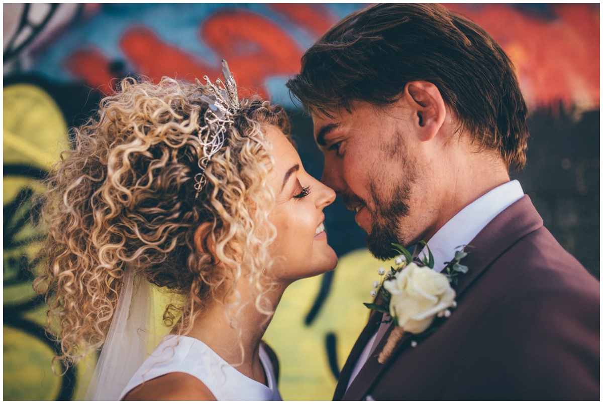 Amazing tattooed bride and groom on their wedding day in Chester.